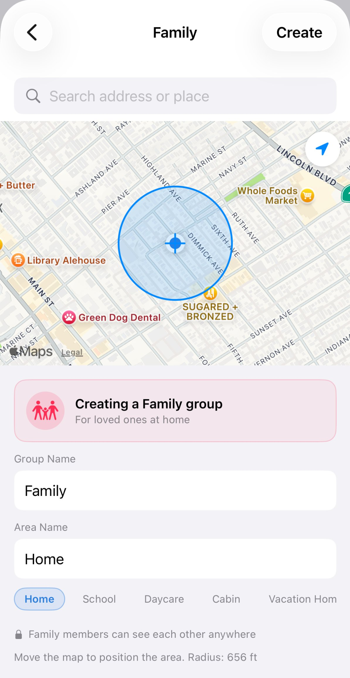 Creating a Family group — members can see each other anywhere